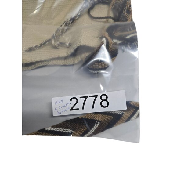 Handwoven Beige Crossbody Bag With Chevron Strap & Tassels lagenlook boho - Picture 7 of 7